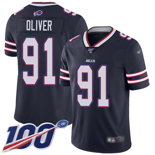 Men Buffalo Bills #91 Ed Oliver Limited Navy Blue Inverted Legend 100th Season NFL Jersey->buffalo bills->NFL Jersey